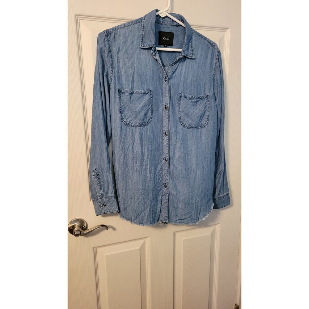 Rails Women's Carter Tencel Denim Button Down Shirt Light Wash S Raw Hem